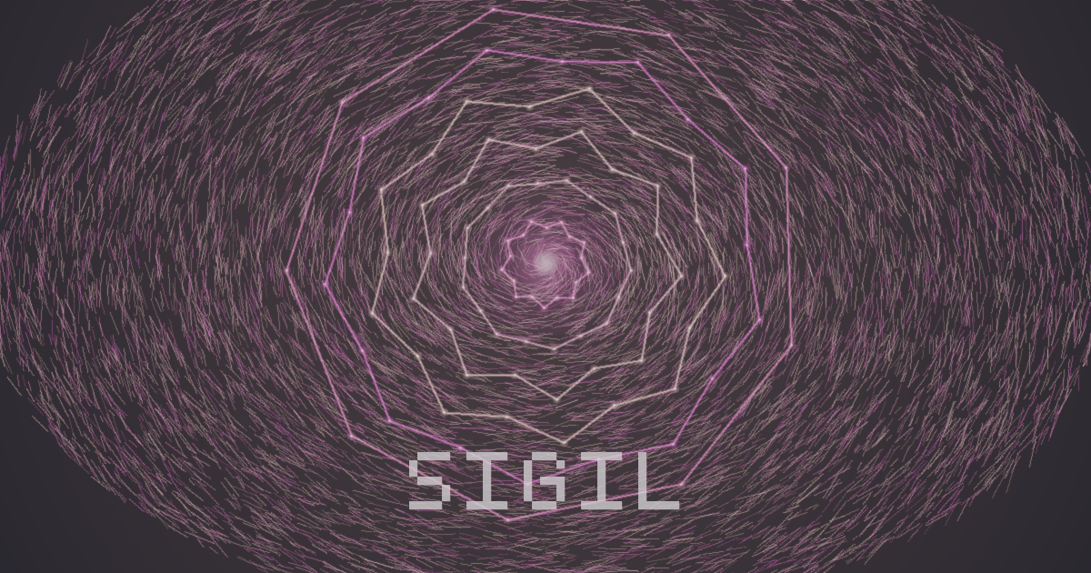 A glowing symmetric cosmos of particles with the wordmark SIGIL